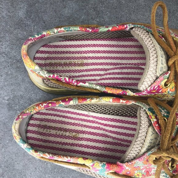 Sperry Bluefish Liberty Floral Print 2 Eye Boat Shoe Loafer, Tan, Women's 8 - Picture 8 of 9